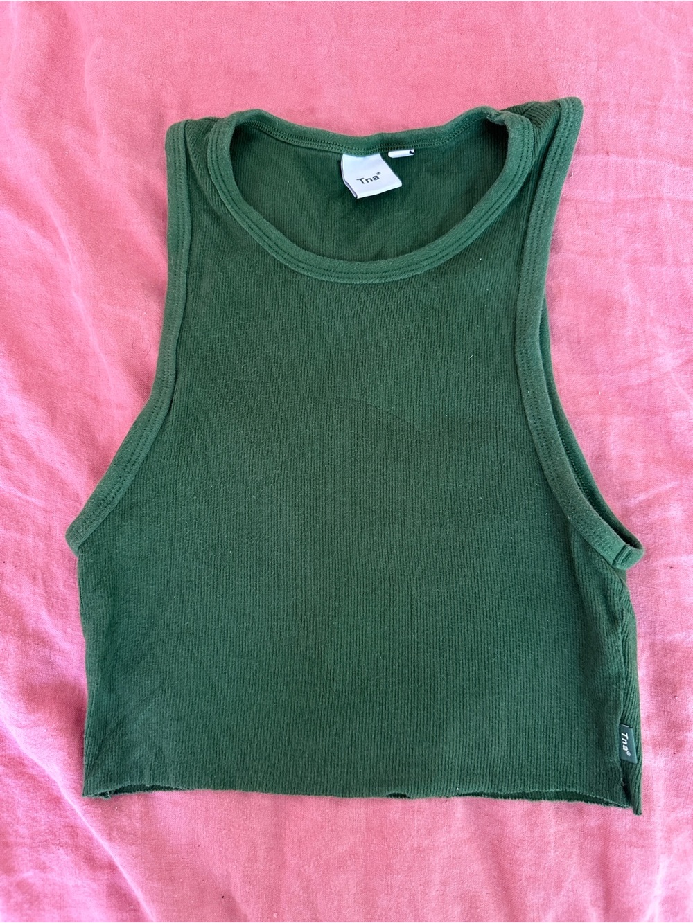 TNA Dark Green Ribbed Crop Tank